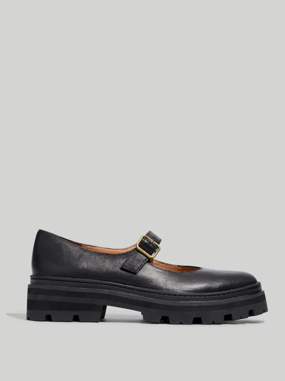 Madewell Leather Mary Jane Shoes Size 9 Black Chunky Lug Sole Buckle Flats - Picture 2 of 11